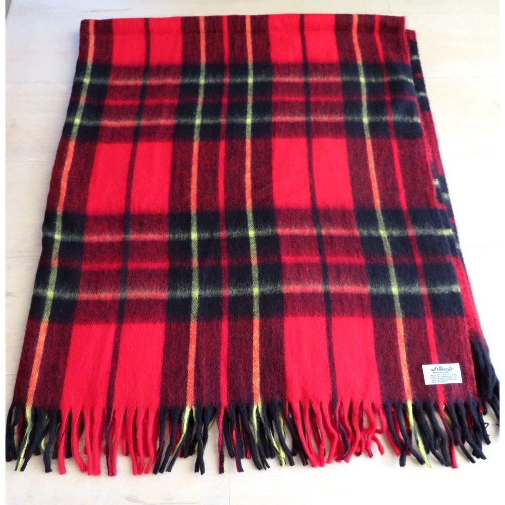 Vintage St Marys Red Tartan Plaid Acrylic Throw Blanket Fringed Stadium Lap USA